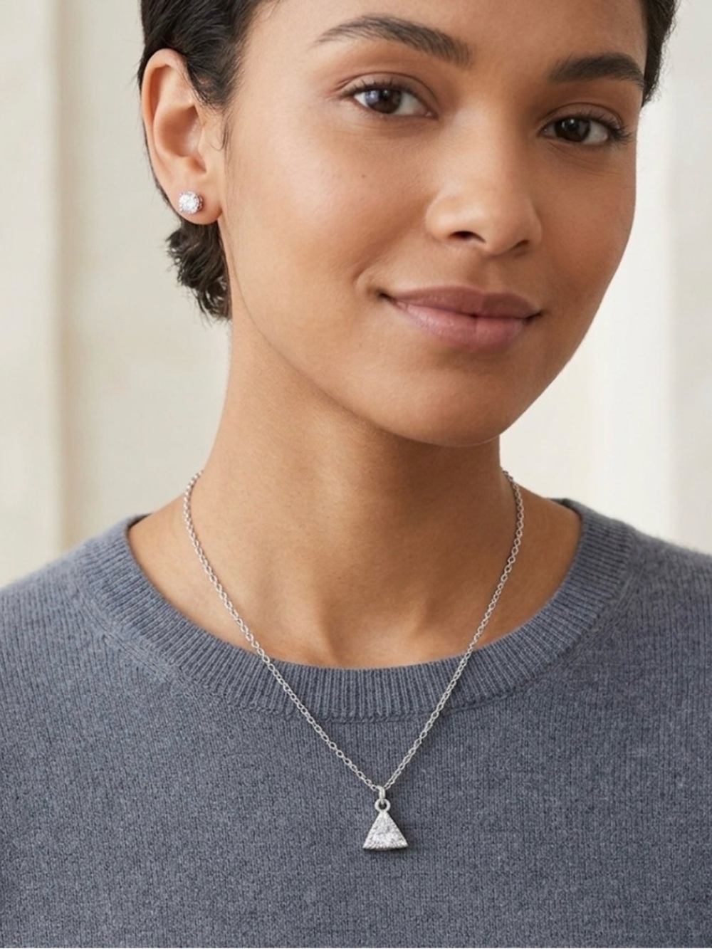 Swarovski Crystal Elements Triangle Necklace/Earring Set Silver Overlay